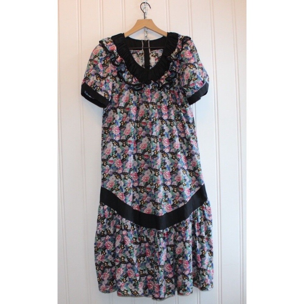 Vintage Hawaiian Muumuu Floral Prairie Maxi Dress Cottagecore Hawaii Size Large